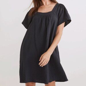 MADEWELL Lightspun Butterfly Square-Neck Mini Dress Gauze Navy Blue Size S